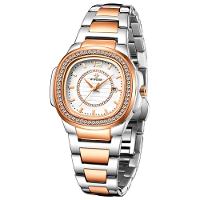 Relógio Feminino Quadrado Com Strass Pulseira Em Aço Inoxidavel Impermeavel Prata Rose - 3