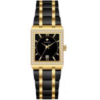 Relógio De Pulso Feminino Casual Com Strass Em Aço Inoxidavel Impermeavel Preto Dourado - 1