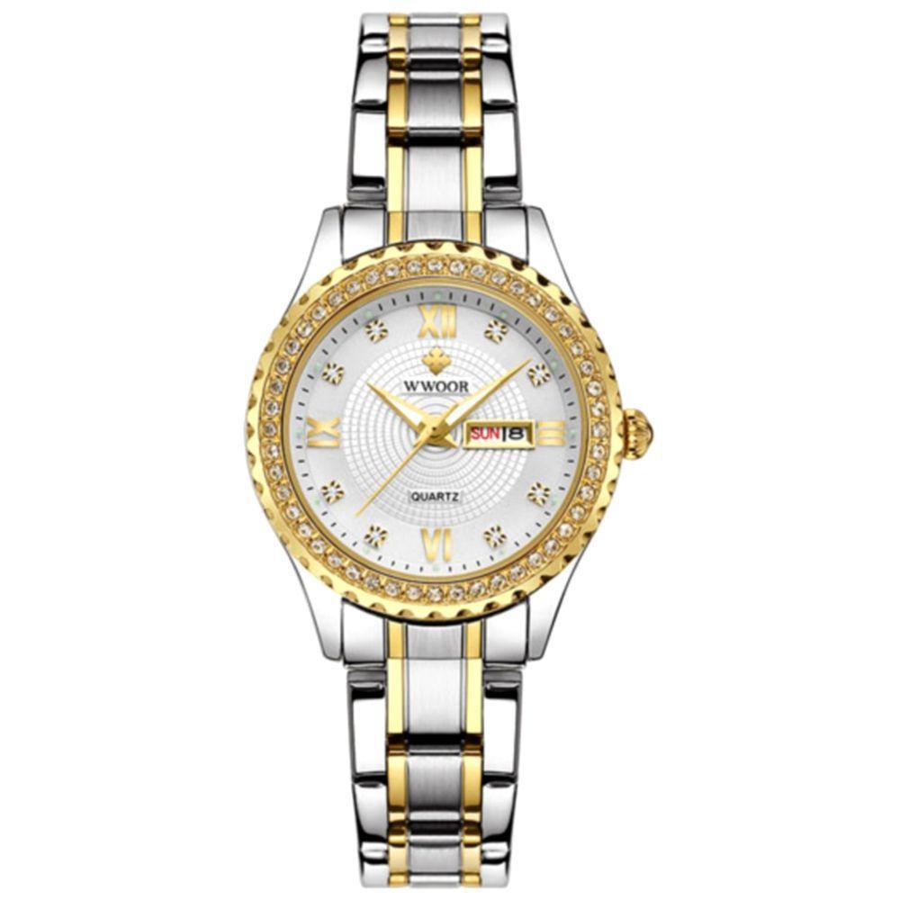 Relógio Feminino De Quartzo Com Strass Em Aço Inoxidável Casual Branco - 1