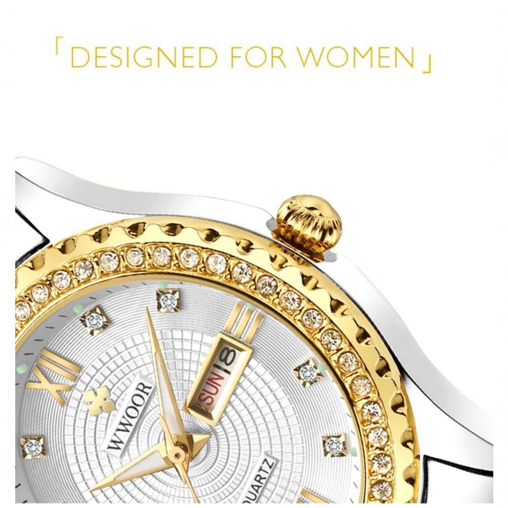 Relógio Feminino De Quartzo Com Strass Em Aço Inoxidável Casual Branco - 4