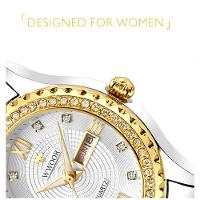 Relógio Feminino De Quartzo Com Strass Em Aço Inoxidável Casual Branco - 4