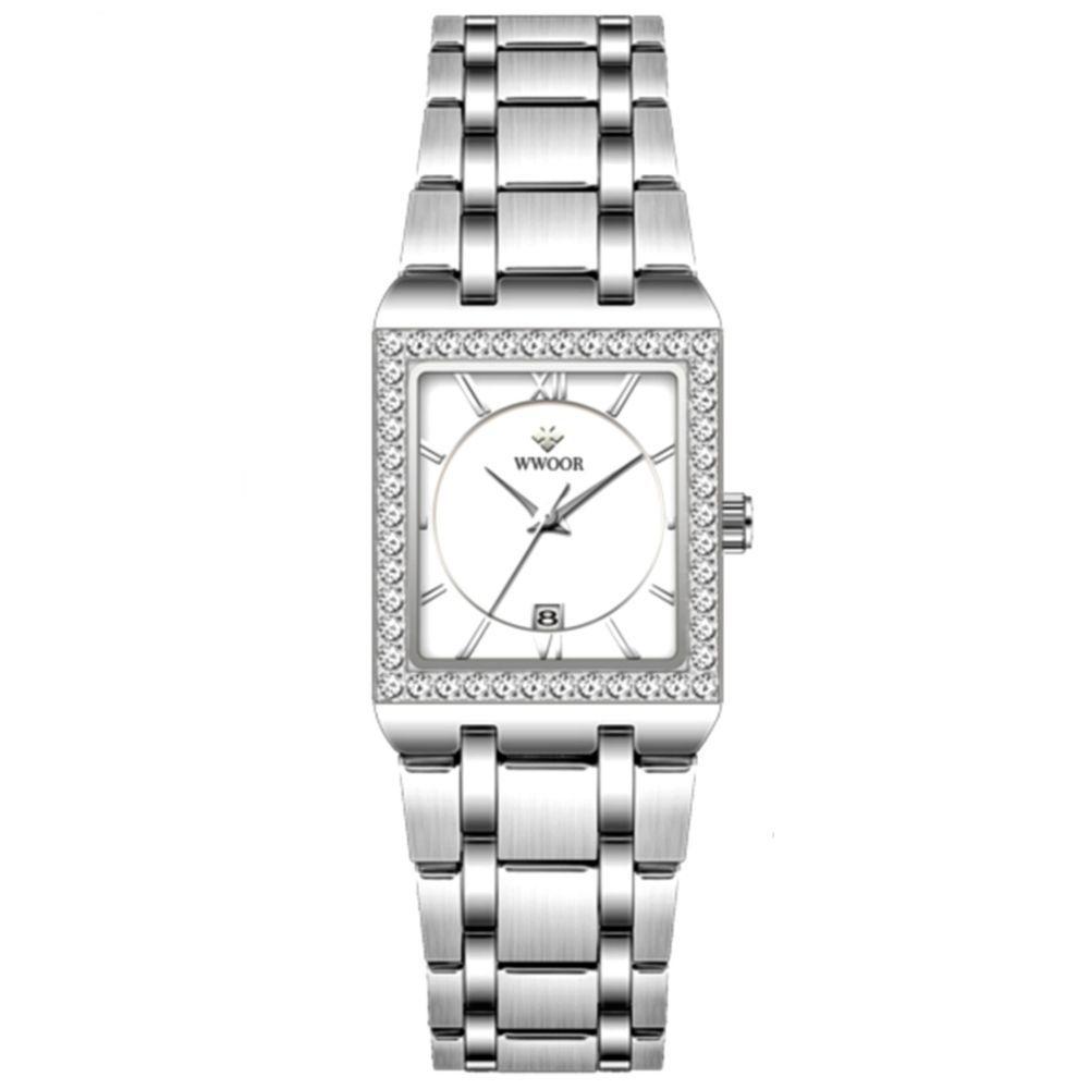 Relógio De Pulso Feminino Casual Com Strass Em Aço Inoxidavel Impermeavel Branco - 1