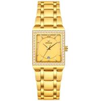 Relógio De Pulso Feminino Casual Com Strass Em Aço Inoxidavel Impermeavel Dourado - 1