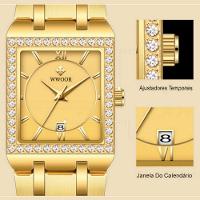 Relógio De Pulso Feminino Casual Com Strass Em Aço Inoxidavel Impermeavel Dourado - 4