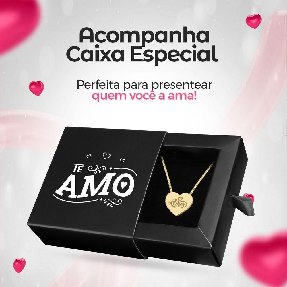 Colar Coração Amor + Relogio Feminino Banhado Aço Moda - 1