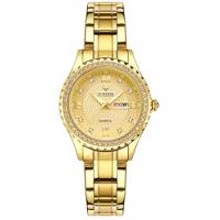 Relógio Feminino De Quartzo Com Strass Em Aço Inoxidável Casual Dourado - 1