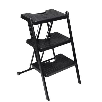 Escada Alcance 3 Degraus Aço com Pés Antiderrapantes Dobrável 120kg Preto Anodilar