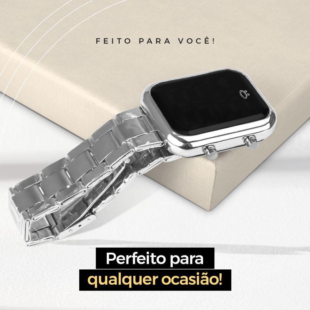 Relogio Feminino Aço Inox Prata + Pulseira Pandora + Caixa - 3