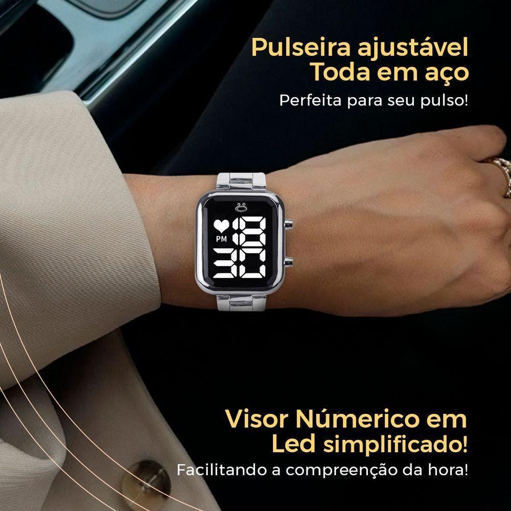 Relogio Feminino Aço Inox Prata + Pulseira Pandora + Caixa - 6