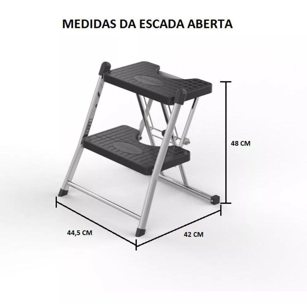 Escada Alcance 2 Degraus Dobrável 120 Kg Cromada Anodilar - 2