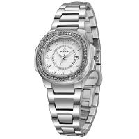 Relógio Feminino Quadrado Com Strass Pulseira Em Aço Inoxidavel Impermeavel Branco - 3