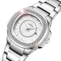 Relógio Feminino Quadrado Com Strass Pulseira Em Aço Inoxidavel Impermeavel Branco - 4