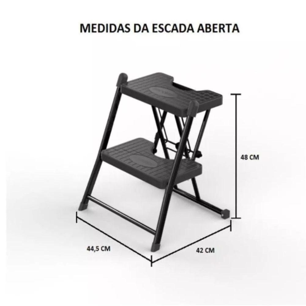 Escada Alcance 2 Degraus Dobrável 120 Kg Preta Anodilar - 2