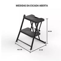 Escada Alcance 2 Degraus Dobrável 120 Kg Preta Anodilar - 2