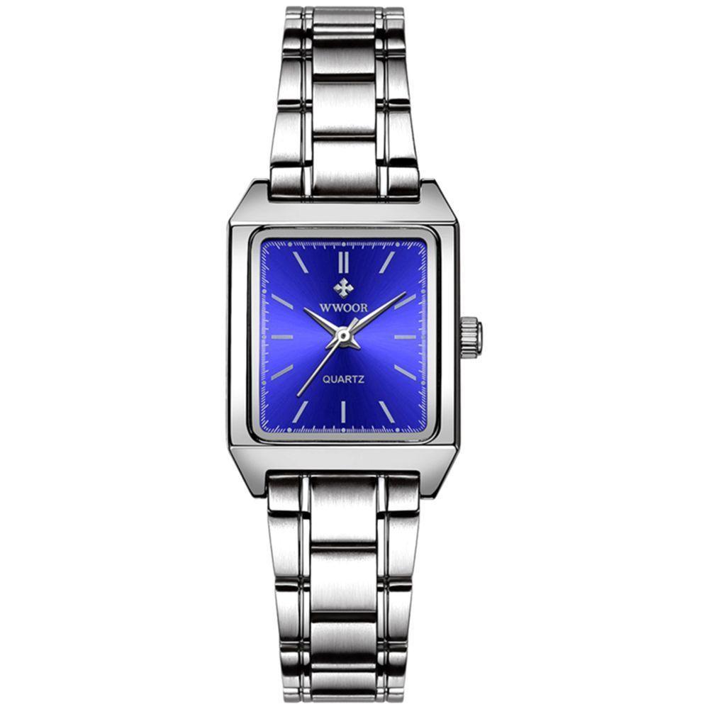 Relógio De Pulso Feminino Quadrado De Quartzo Em Aço Inoxidavel Impermeavel Azul - 1