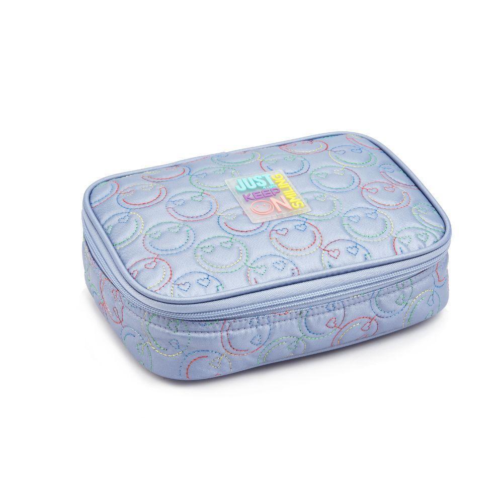 Kit Mochila De Rodinhas + Lancheira + Estojo Box Just Keep On Smiling Denlex Lilás - 3