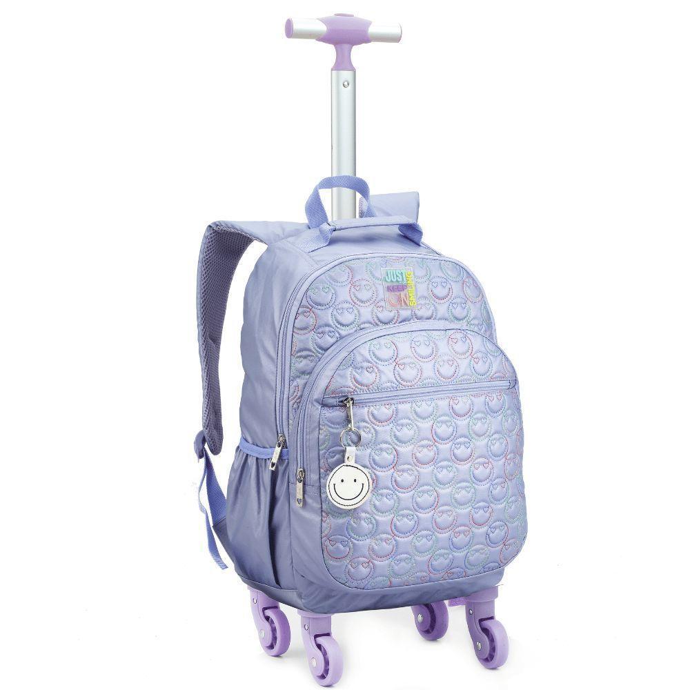 Kit Mochila De Rodinhas + Lancheira + Estojo Box Just Keep On Smiling Denlex Lilás - 4
