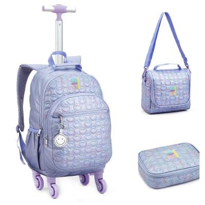 Kit Mochila De Rodinhas + Lancheira + Estojo Box Just Keep On Smiling Denlex Lilás