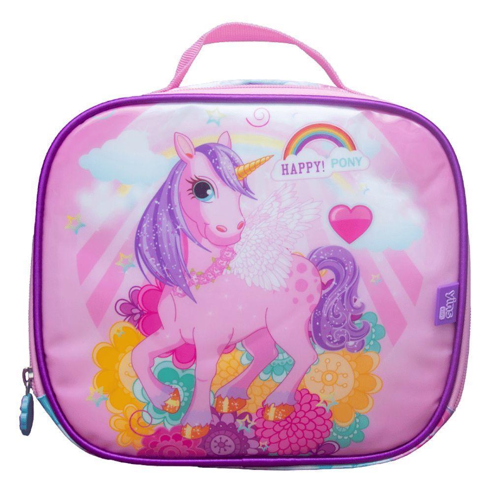 Kit Mochila De Rodinhas + Lancheira Térmica + Estojo Happy Pony Yins Rosa - 5