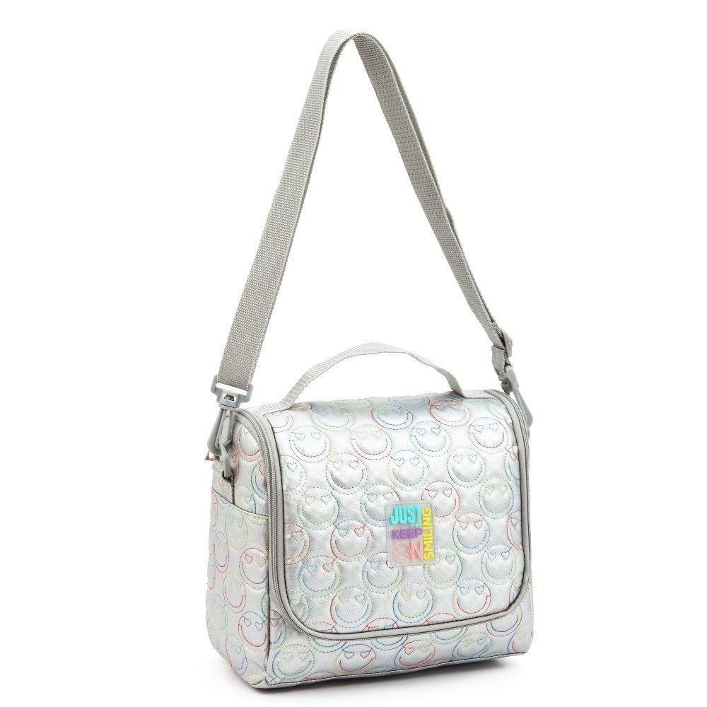 Kit Mochila De Rodinhas + Lancheira + Estojo Box Just Keep On Smiling Denlex Prata - 4