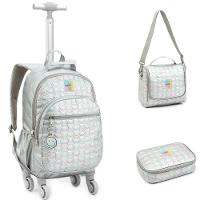 Kit Mochila De Rodinhas + Lancheira + Estojo Box Just Keep On Smiling Denlex Prata - 1