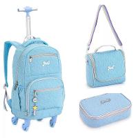 Kit Mochila De Rodinhas + Lancheira + Estojo Box Just Denlex Azul - 1