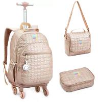 Kit Mochila De Rodinhas + Lancheira + Estojo Box Just Keep On Smiling Denlex Rose - 1