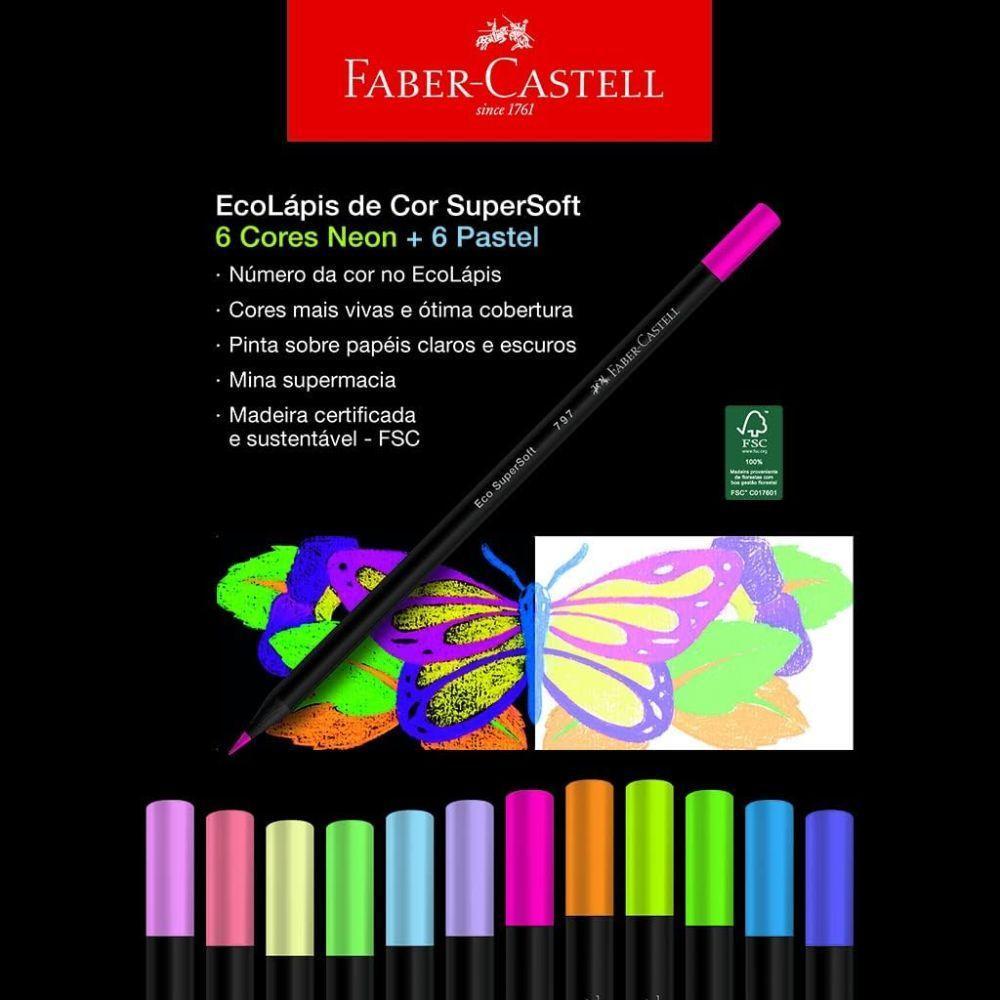 Lápis De Cor Supersoft Com 12 Cores 6 Neon + 6 Pastéis Faber-castell - 1