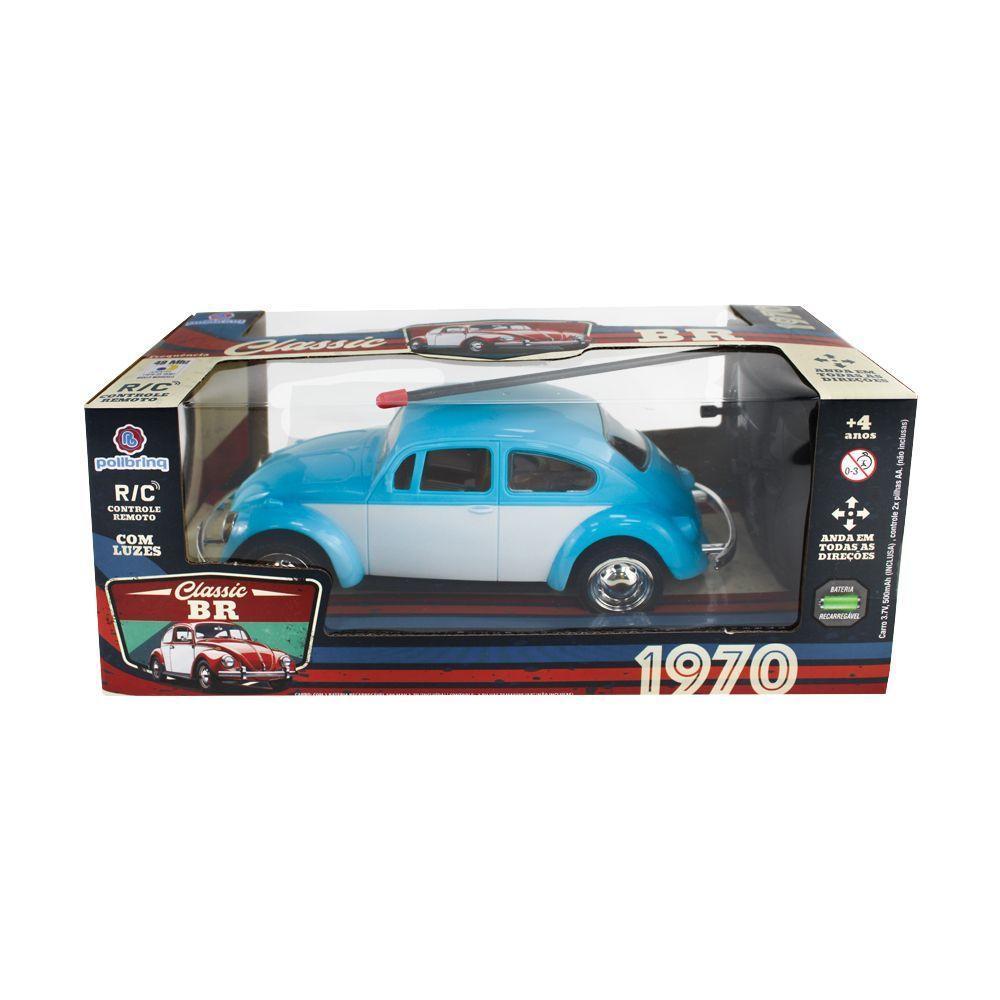 Carrinho De Controle Remoto Fusca Clássico Brinquedo Com Luz Azul - 2