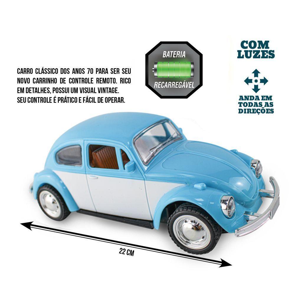 Carrinho De Controle Remoto Fusca Clássico Brinquedo Com Luz Azul - 3