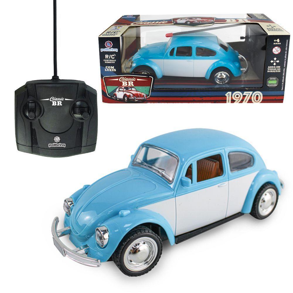 Carrinho De Controle Remoto Fusca Clássico Brinquedo Com Luz Azul - 4