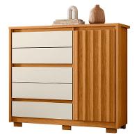 Cômoda Sapateira 1 Porta 5 Gavetas 125cm Duetto Cinamomo Off White Albatroz - 1