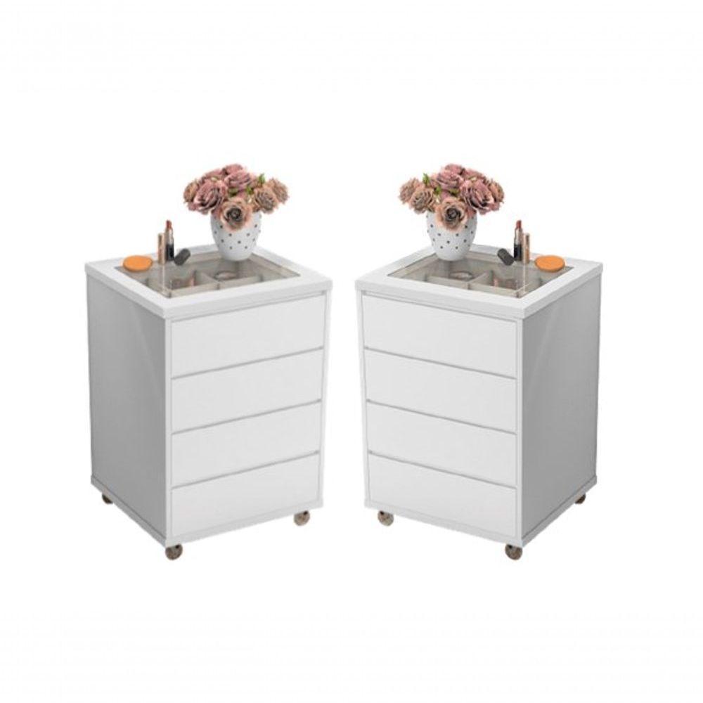Conjunto 02 Mesas De Cabeceira Com 4 Gavetas Decor Branca - 1