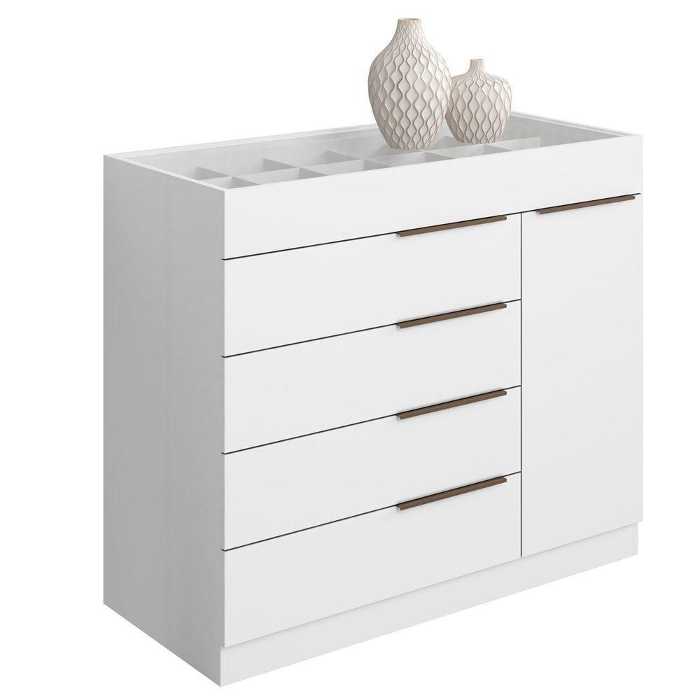 Cômoda 5 Gavetas 1 Porta C- Porta Joias Oliveira Branco - 1