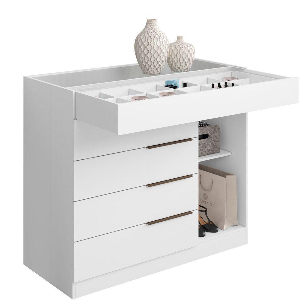 Cômoda 5 Gavetas 1 Porta C- Porta Joias Oliveira Branco - 4