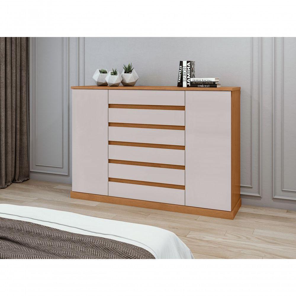 Comoda Sapateira Vedra 7 Gavetas 2 Portas - Lopas Amendoa Clean/off White - 7