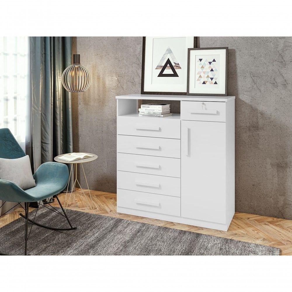 Comoda 1 Porta 6 Gavetas 1 Nicho Da Vinci Branco - 4