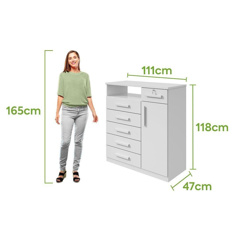 Comoda 1 Porta 6 Gavetas 1 Nicho Da Vinci Branco - 6