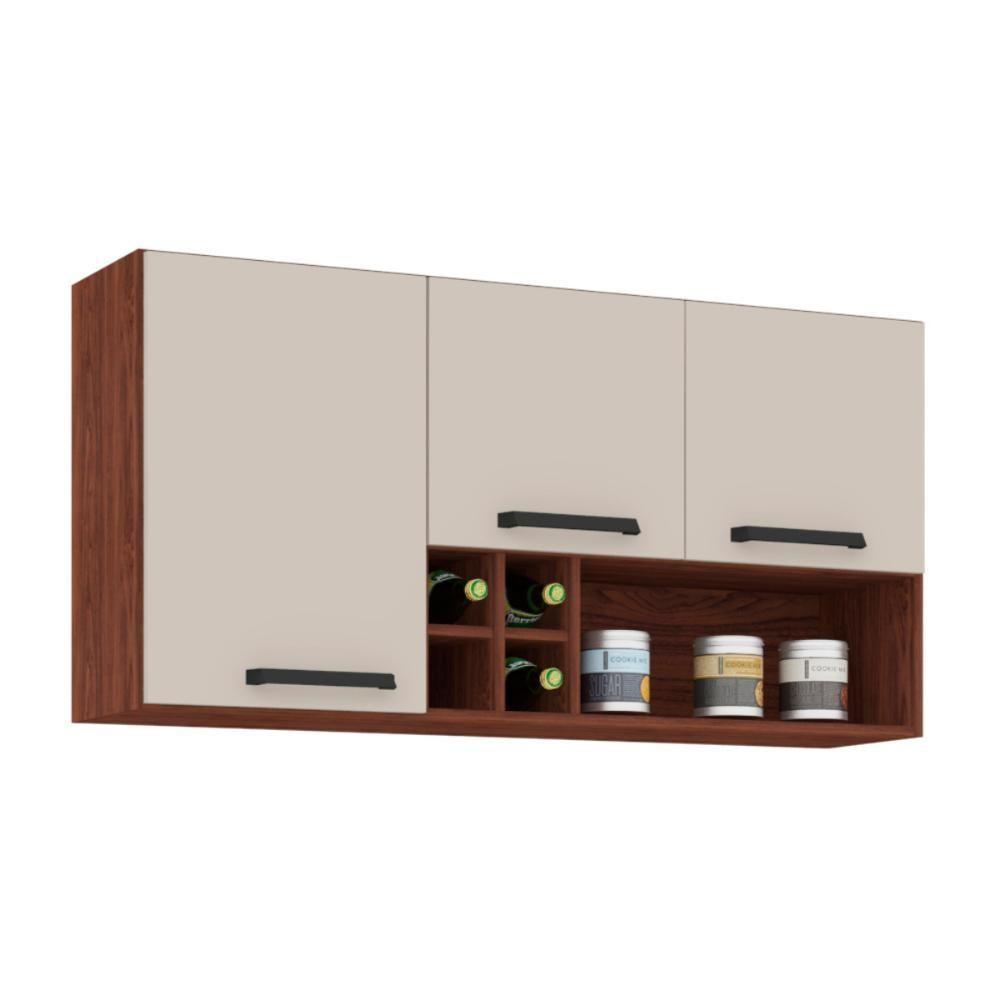 Armário Aéreo Com 3 Portas Paso Nogueira Off White - 1