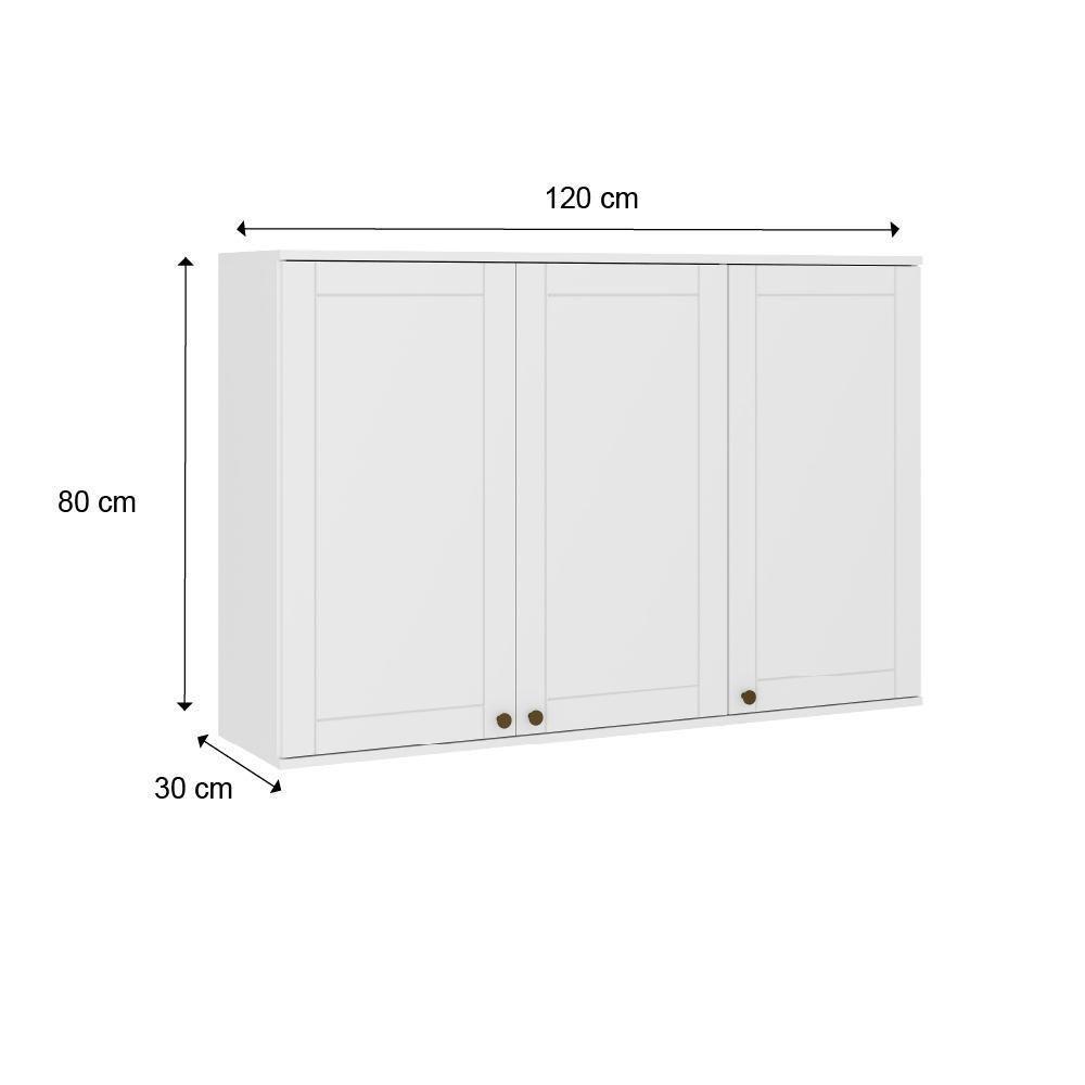Armário Aéreo Milla 3 Portas Branco Mdf 120cm Carraro - 6