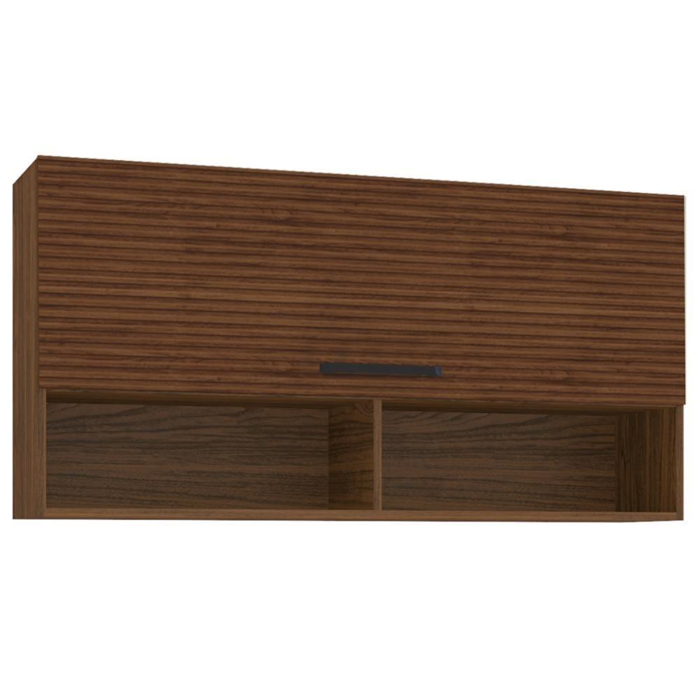 Armário Suspenso Com 2 Nichos Skin Nogueira Ripado - 1