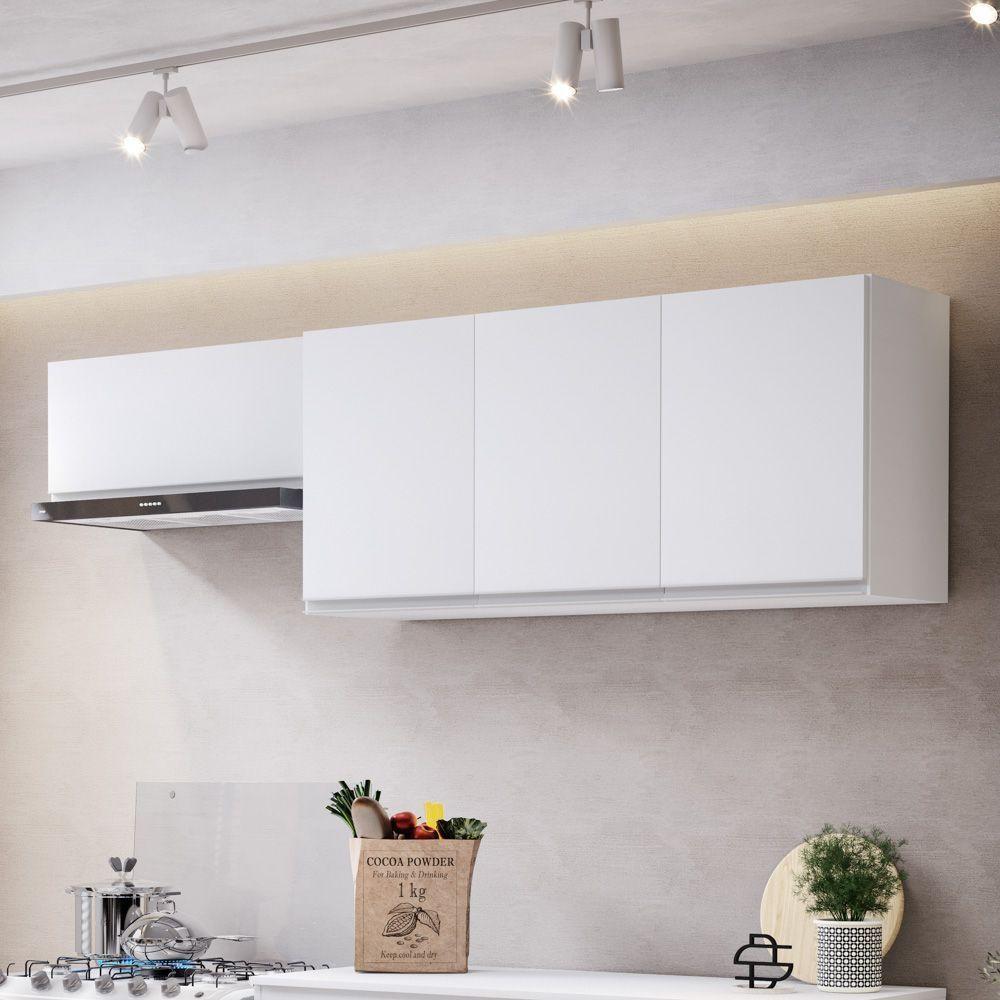 Conjunto De Armários Aéreo Cozinha Planejada Lux 120cm E 70cm 100% Mdf Branco Tx Fosco - Desk Design - 1