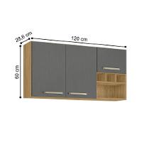 Armário Suspenso 1 Prateleira E 3 Portas Fort Freijó Gris - 3