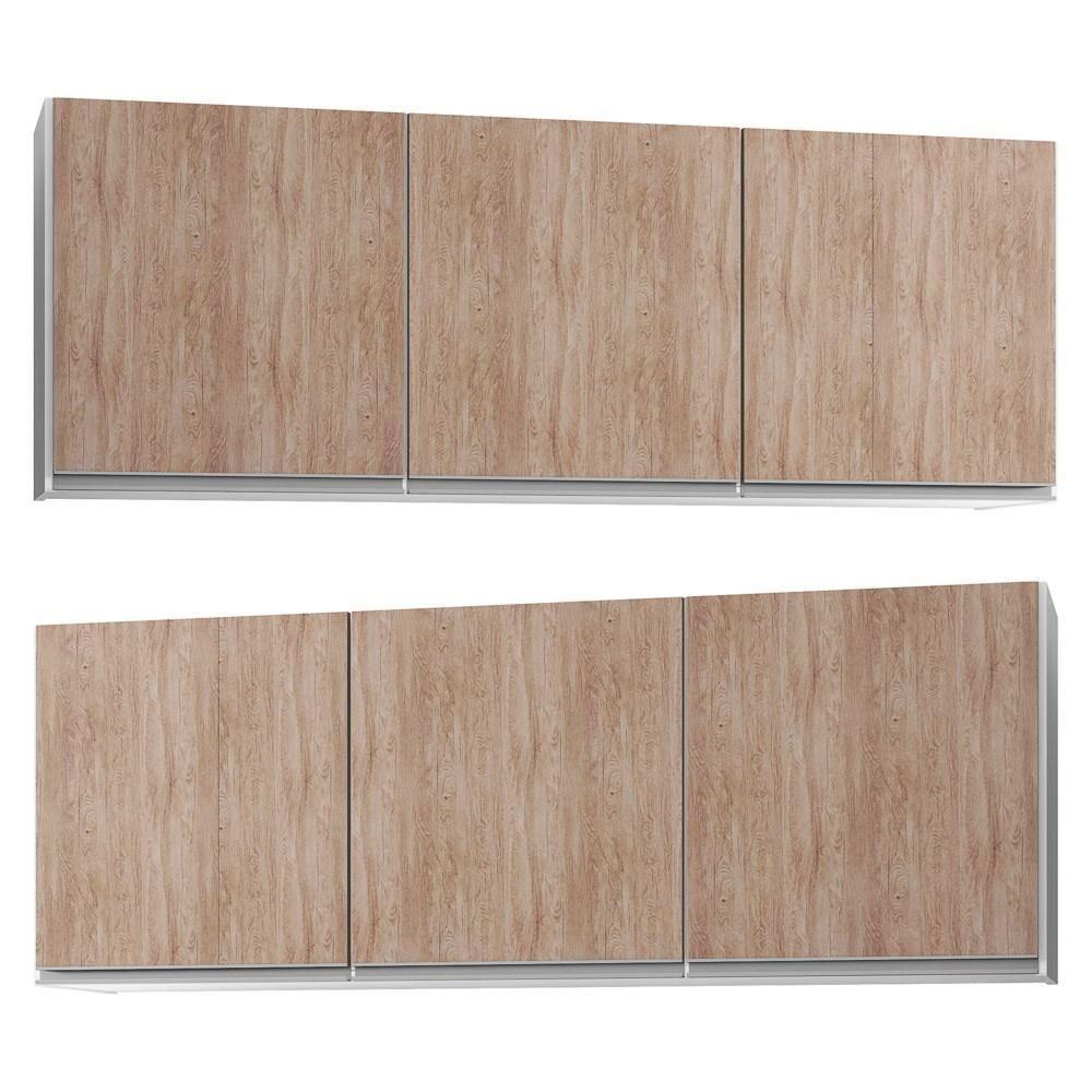 Kit 2 Armários Aéreos 150cm 3 Portas Argélia Branco-castanho - Lumil - 1