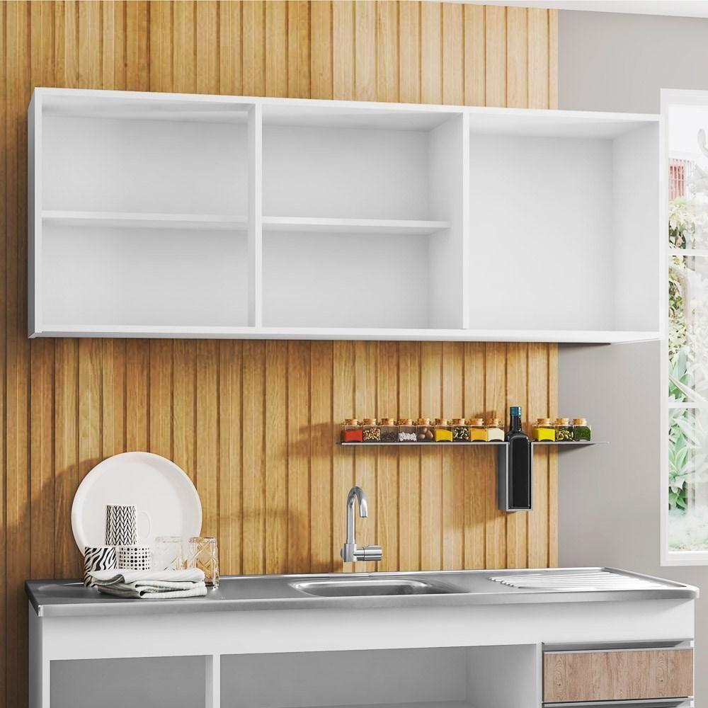 Kit 2 Armários Aéreos 150cm 3 Portas Argélia Branco-castanho - Lumil - 4