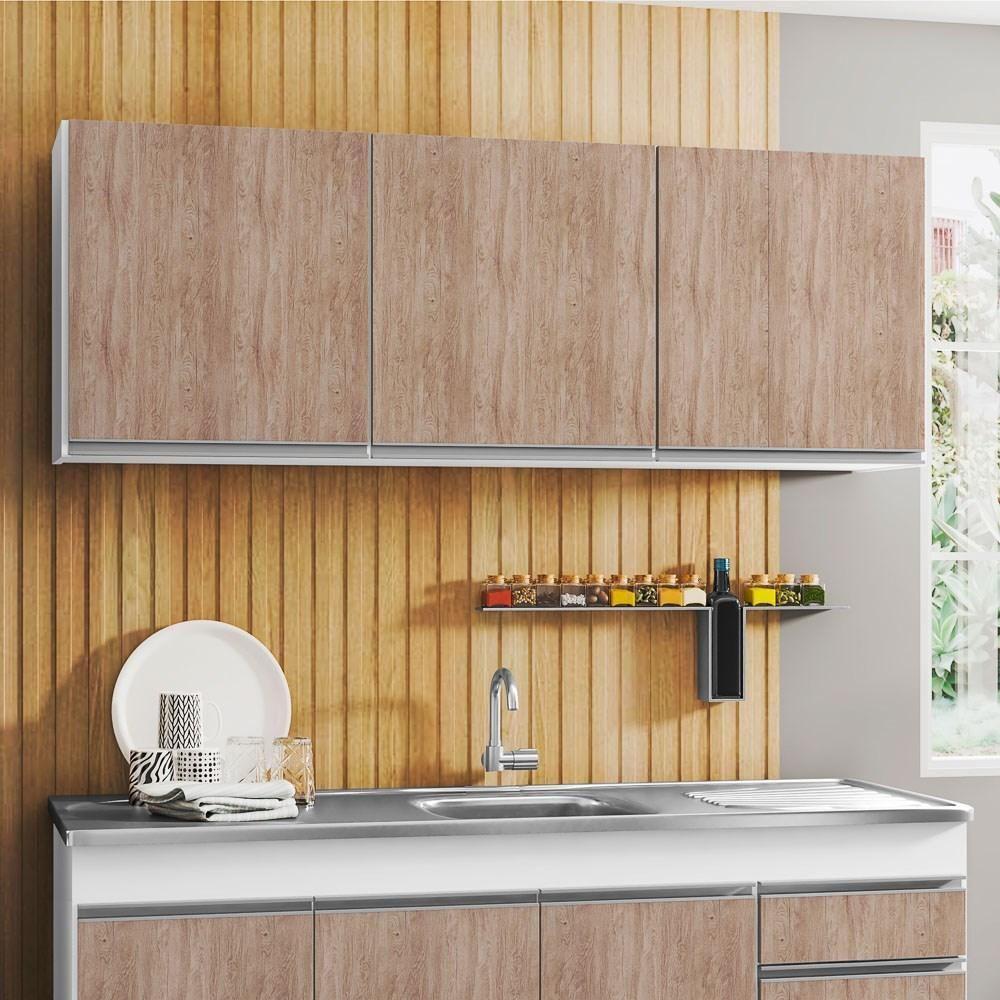 Kit 2 Armários Aéreos 150cm 3 Portas Argélia Branco-castanho - Lumil - 5