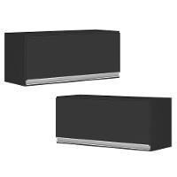 Kit 02 Armários Aéreo Multiuso Geladeira Lux 70cm 100% Mdf 01 Porta Basculante - Cor Preto - 1