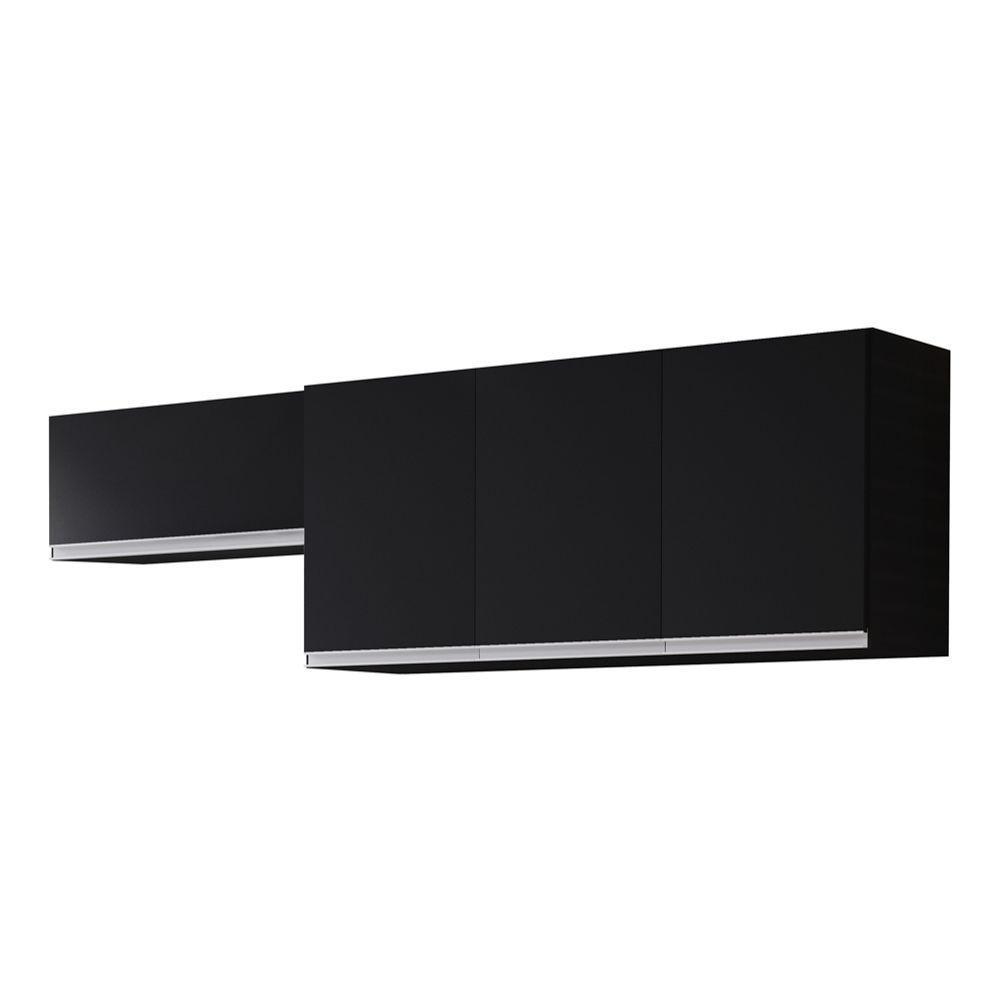 Conjunto De Armários Aéreo Cozinha Planejada Lux 120cm E 70cm 100% Mdf Preto Tx Fosco - Desk Design - 1