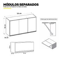 Conjunto De Armários Aéreo Cozinha Planejada Lux 120cm E 70cm 100% Mdf Preto Tx Fosco - Desk Design - 10