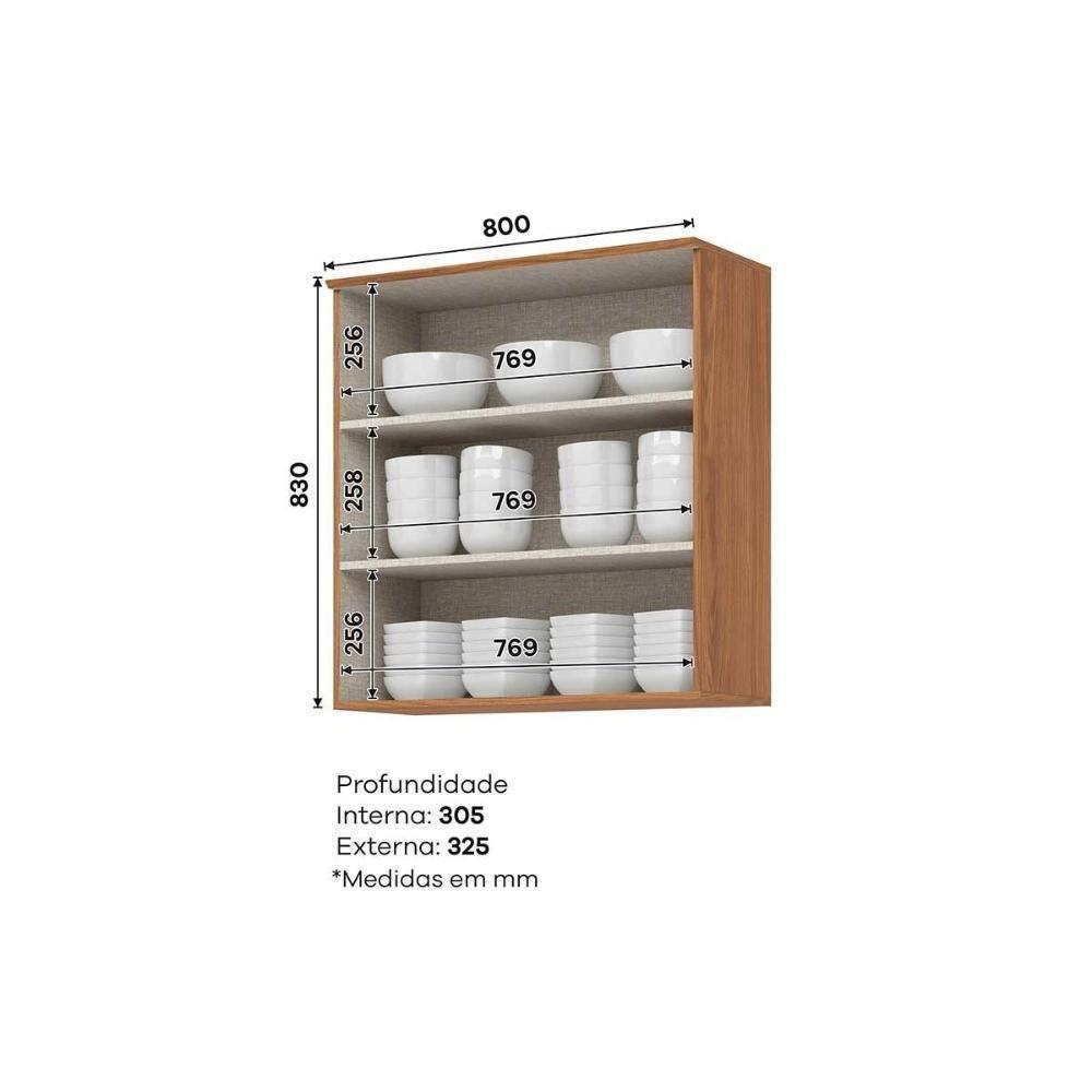 Armário Aéreo p/ Cozinha Requinte c/ 2 Portas Ripadas 80cm Nature - Henn - 2